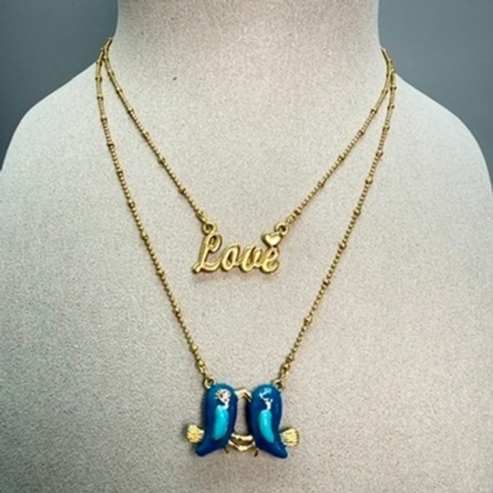 Betsey Johnson Love Bluebird Double Layer Necklace 15"‎ Adjustable Whimsical